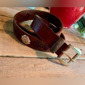 🔥Fossil Silver Medallions & Stitched Southwestern Style Leather Belt🔥